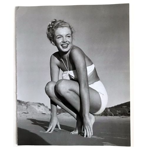 Marilyn Monroe vintage sexy White Bikini Beach pinup print poster Playboy b/w