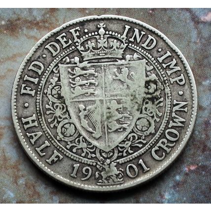 1901 Queen Victoria Silver 92.5% Veiled Head Half-crown