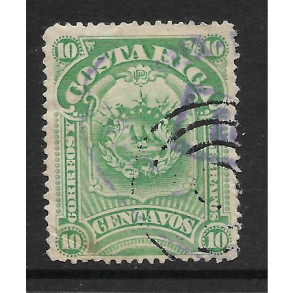 COSTA RICA 1892 VARIOUS FRAMES 10c GREEN SG 35 FINE USED