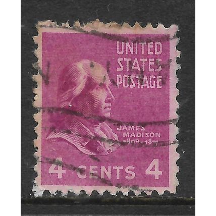 USA 1938 PRESIDENTIAL SERIES 4c MAGENTA JAMES MADISON SG 804 FINE USED#2