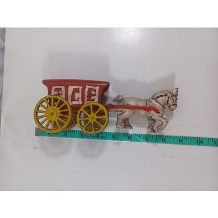 VINTAGE HEAVY CAST IRON HORSE DRAWN CARRIAGE ICE DELIVERY WAGON yellow wheels