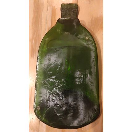 Up-Cycled Moss Green Wine Bottle Cheese Board & Knife Flower Frosted Design