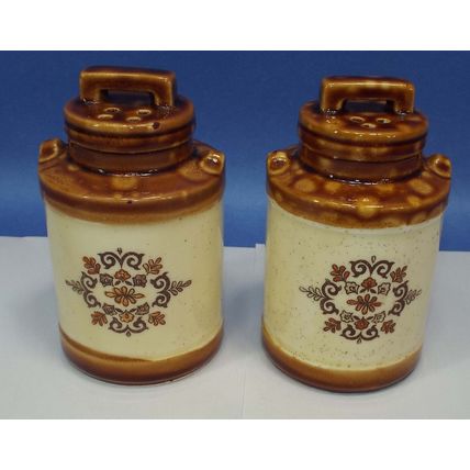 Vintage Salt and Pepper Shakers-4" Brown Ceramic Flower Jugs Made in Japan