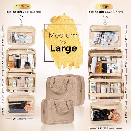 BOACAY Hanging Travel Toiletry Bag Large for Make up, Toiletries Camel Brown.