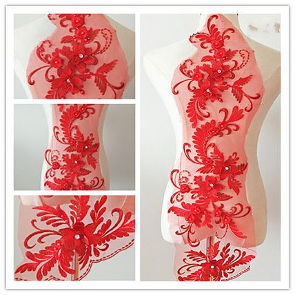 Embroidered Lace Beaded Applique Diamante Floral Patch Trim Sew On DIY Wedding