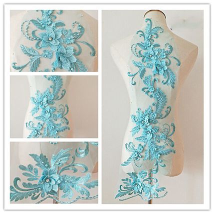Embroidered Lace Beaded Applique Diamante Floral Patch Trim Sew On DIY Wedding