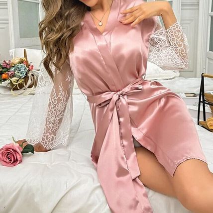 Sexy Women's Lace Bathrobe Kimono Erotic Lingerie Negligee Nightgown Home Suit