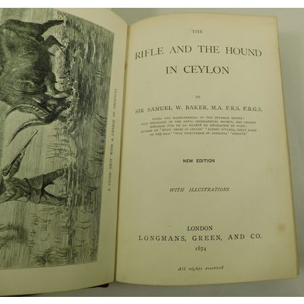 Antique Victorian Leather Hunting Book Rifle and The Hound In Ceylon 1874 Baker