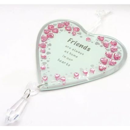 Friends Heart Wall Plaque Hanging with Sentimental Verse 26 CM Pink Diamante