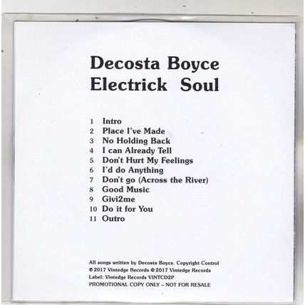 Decosta Boyce : Electrick Soul. (2017) PROMO CD Album