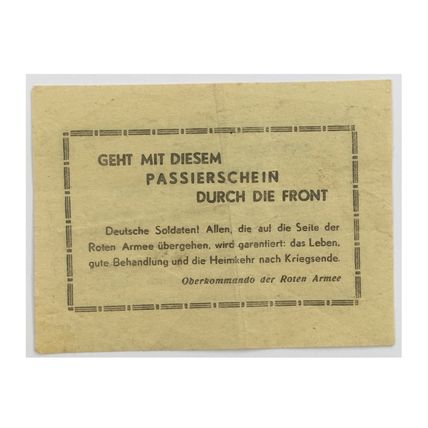 Original WW2 Russian/Soviet Air Drop Leaflet. - No code [65]. - 1942.