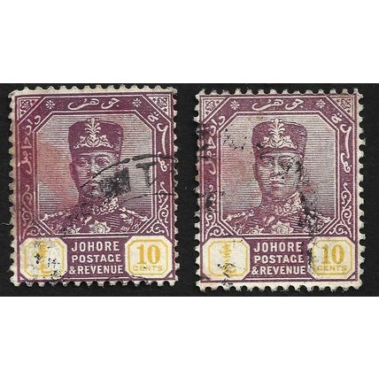 JOHORE 1922 10c w.MSCA Sc#110 x2 USED @N802