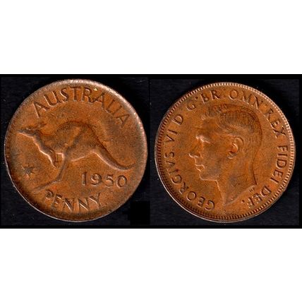 Australia One Penny 1950 Used Coin 1d Geo VI Kangaroo