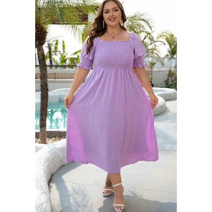 Wisteria Swiss Dot Smocked Frilled Neckline Short Sleeve Plus Size Dress
