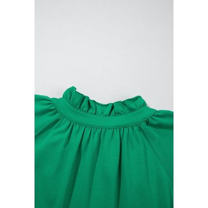 Sea Green Half Zip Puff Sleeve Top and Ruffled Shorts Set