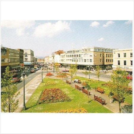 Taunton, Somerset - Town Centre Gardens, shopping area - Judges postcard c.1970s