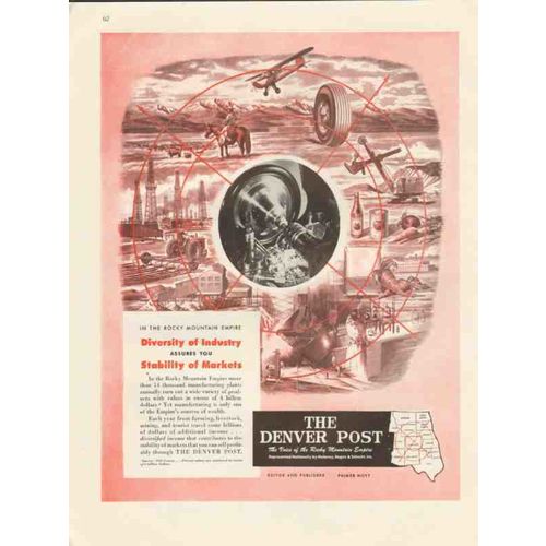denver post 1947 diversity industry stability markets vintage ad