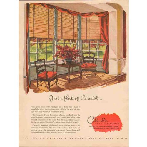 columbia mills inc 1946 flick of the wrist venetian blinds vintage ad