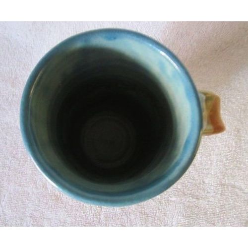 Handcrafted Stoneware Coffee Mug Blue Brown color motif