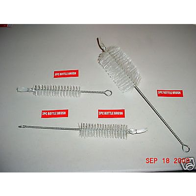 3 Piece Clear Nylon Bristles Bottle/Cleaning Tube Brush Set Assorted Diameters