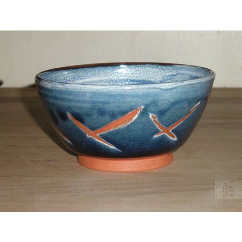 Blue / Brown Glazed Studio Pottery Bowl - Marked