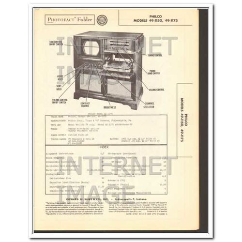 PHILCO models 49-1150 -1175 TV AM FM radio phono Sams Photofact manual
