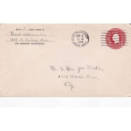 United States 1938 Los Angeles Arcade Annex local Cover written VGC
