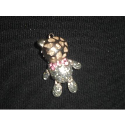 Silver tone fully articulated arms head legs with pink crystals pendant necklace