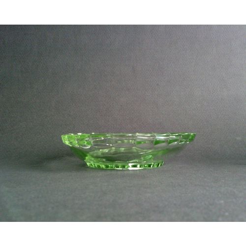 Art Deco Small Green Glass Triangular Bowl / Dish.