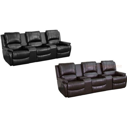 Leather-Soft Theater Seat Recliner 3-Seat Reclining Pillow Back Black Or Brown