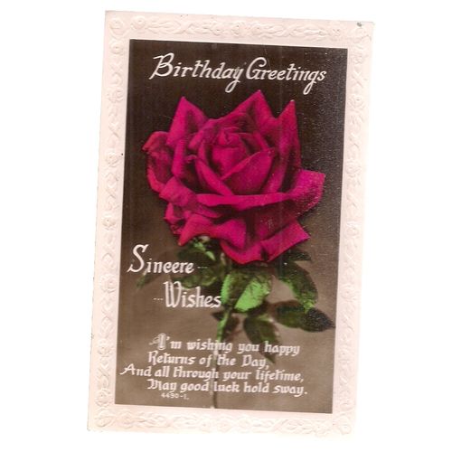 BIRTHDAY GREETINGS .. used vintage postcard 1938 postmark rose