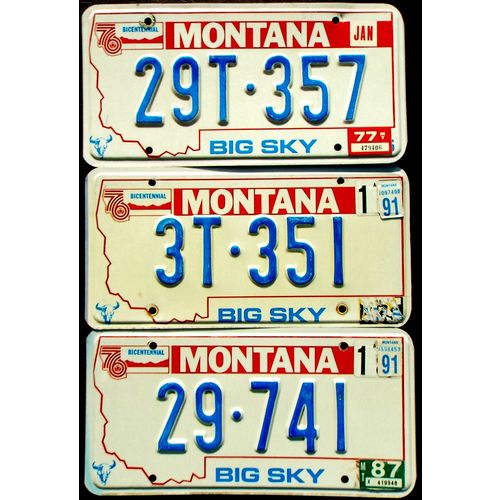 3 Nice Low 3-# Early-Issued MONTANA Bicentennial License Plates (1991/B-4)!!!