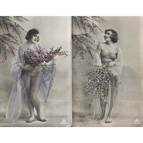 French Girl set of 2 Real Photos, Risque, MINT EX, circa 1910, Fashion