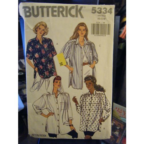 Vintage Butterick 5334 Misses Shirts Pattern - Sizes XS & S (6-10)