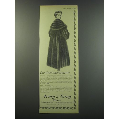 1957 Army & Navy Stores Ad - Fur-lined investment