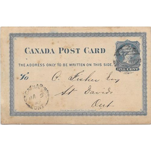 St. Catharines, Ontario combined cancel, 1882, Lincoln Co. on #P2 Postal Card