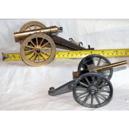 x2 vintage cannon artillery brass wood metal