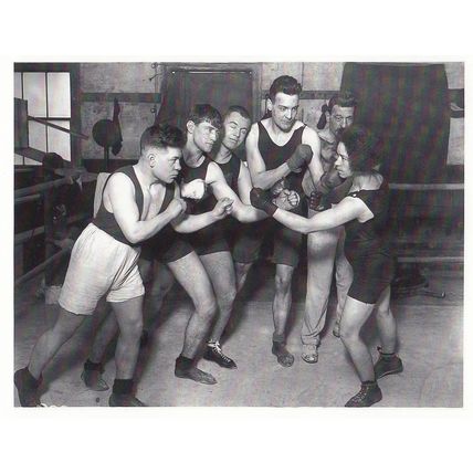 1920s Female Woman Boxer Fights Male Group Photo Postcard