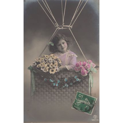Child In Hot Air Balloon Antique French Postcard