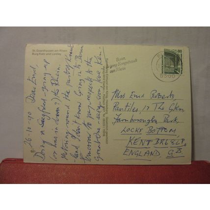 BURG KATZ, ST GOARSHAUSEN, GERMANY used postcard 1990 pm #