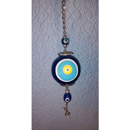 HANDCRAFTED EVIL EYE HANGING ORNAMENT SILVER COLORED CHAIN AND FITTINGS