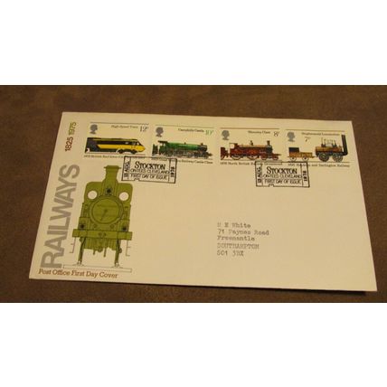 1975 GB FDC Cover - Steam Locomotives / Trains - Stockton Ticket frank