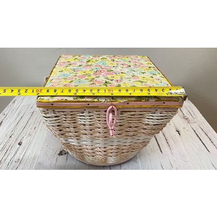 Vintage Wicker Sewing Basket, Squire Bin with Satin Lining, Pin Kit Chest, Box w