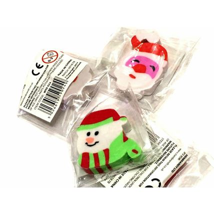 CHRISTMAS ERASERS BOYS GIRLS TOY RUBBERS SANTA SNOWMAN XMAS GIFT STOCKING FILLER
