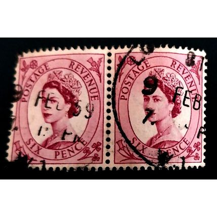 GB 1954 6d mauve horizontal pair SG523