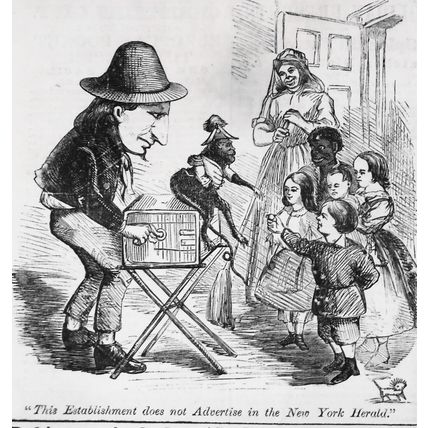 "This establishment does not advertise in the New York Herald". 1865 HW original
