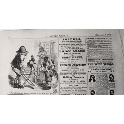 "This establishment does not advertise in the New York Herald". 1865 HW original