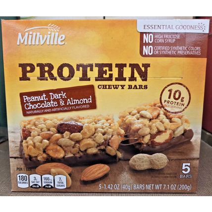 Millville Protein Chewy Bars Peanut, Dark Chocolate & Almond Bundle 7.1oz 200g