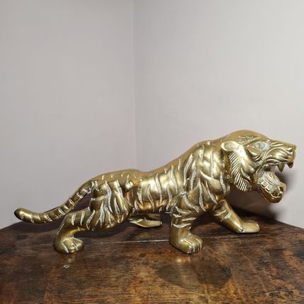 Large Vintage Brass Tiger Figure