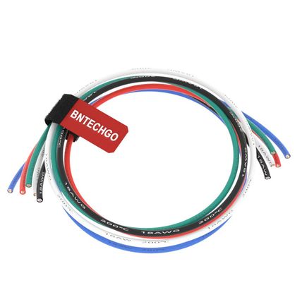 BNTECHGO 18 Gauge Silicone Wire Kit Red Black White Blue and Green Each 5Ft 18 A